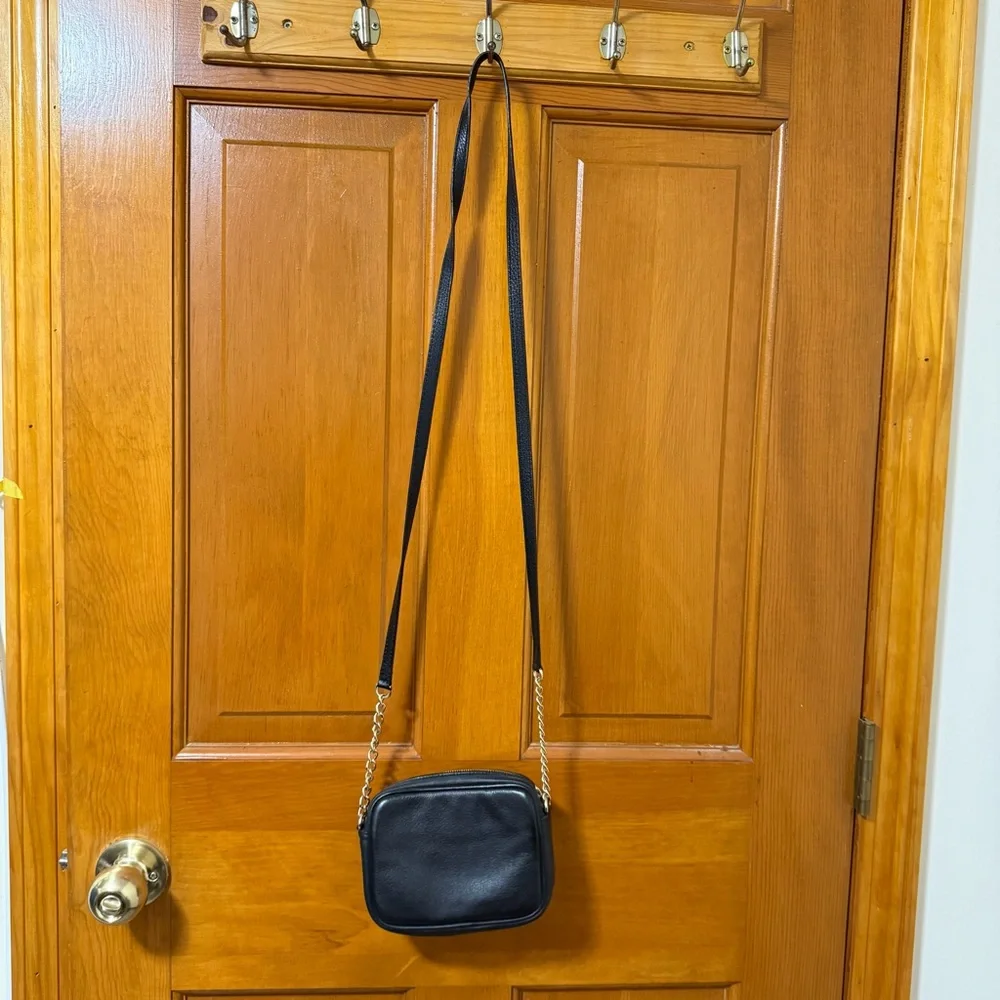 Michael Kors Black Leather Crossbody Bag Gold Chain